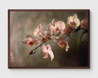 Orchideen Kunst | Orchideen Malerei | Poster mit rosa Blumen | Botanische Dekoration | Blumen Print | Druckbar | Wanddekoration | Digitaler Download