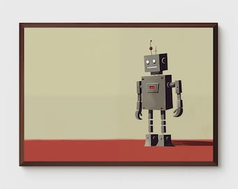 Robot Print | Minimal Robot Art | Nursery Wall Art | Mechanical Friend Poster | Kids Room Decor | Printable | Wall Decor | Digital Download