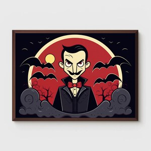 Dracula Print | Vampire Illustration | Count Dracula Poster | Cartoon Folk Art | Horror | Printable | Wall Decor | Digital Download