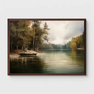 Lake Print | Lake with Boat | Lake Painting | Landscape Decoration | Lakeside View | Nature View | Printable | Wall Decor | Digital Download