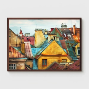 Colourful Rooftops Art | Rooftop Painting | Living Room Decoration | Vintage Village Print | City Printable| Wall Decor | Digital Download