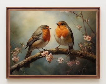 Robins Print | Birds in Love | Animals | Natural Beauty | Wildlife | Redbreast | Valentine | Printable | Wall Decor | Digital Download