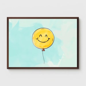 Happy Balloon Art Print | Yellow Balloon Painting | Nursery Decor | Nursery Poster | Printable | Wall Decor | Digital Download