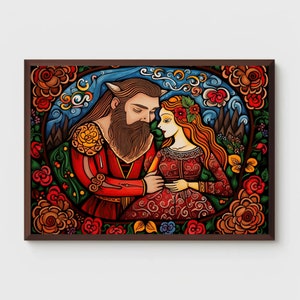 Beauty And The Beast Print | Belle Illustration | Fairytale Poster | Nursery Decor | Folk Art | Printable | Wall Decor | Digital Download