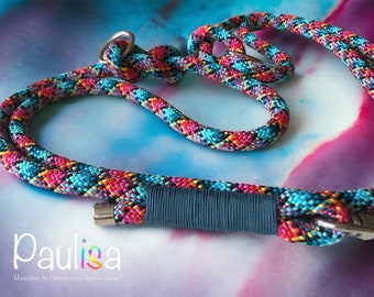 Tauleine, dog leash with stainless steel carabiners in colorful/turquoise