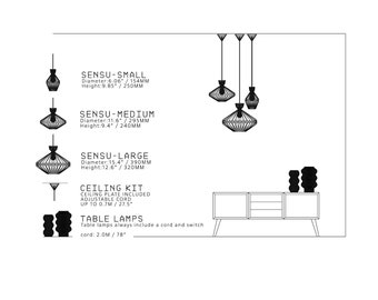 Set van 5 witte lampen - 3 hanglampen en 2 tafellampen - Unieke moderne verlichting - Scandinavisch modern design - milieuvriendelijke woondecoratie - bio