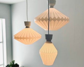 Set mit 3 PENDELLEUCHTEN Sensu – geometrische Origami-inspirierte Lampen – umweltfreundlicher Kronleuchter – weiße Pendellampen – Wohnzimmerbeleuchtung