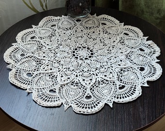 Cream Lace Table Topper, Ivory Textured Doily, Cotton Wedding Anniversary Gift