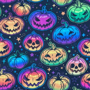 Neon Pumpkin Jack O Lantern Halloween Spooky Character Fabric | Sewing Quilting Craft | Poly Cotton 100% Cotton Fat Quarter