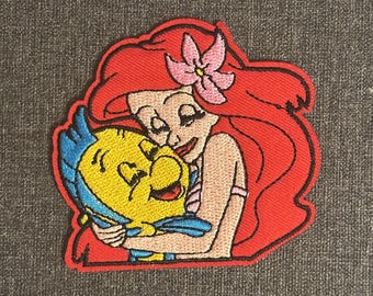 The Little Mermaid Ariel Flounder Princess Embroidered Applique Patch Iron On Sew On Embroidery Patch