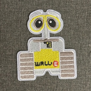 May include: Embroidered patch of the WALL-E robot character. The patch features a yellow body, grey treads, and a grey and yellow head with large black eyes. The name "WALL-E" is embroidered on the front of the patch.