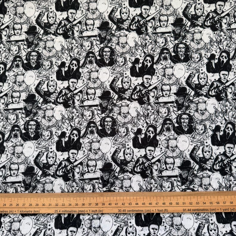 Jason Repeating Pattern Horror Movie Michael Myers Jason Scream Chucky Clown Poly Cotton/100% ...