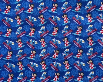 Blue Lilo & Stitch Hawaii Character Fabric Poly Cotton/100% Cotton Fat Quarter/Half Metre
