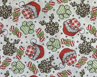 Christmas Santa Dog Paw Print Fabric Poly Cotton/100% Cotton Fat Quarter/Half Metre