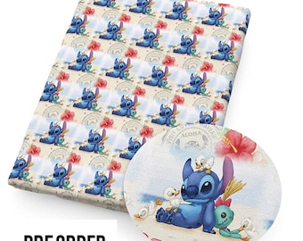 PRE ORDER - Stitch Hawaiian Character Fabric - Poly Cotton/100% Cotton/Bullet Fabric