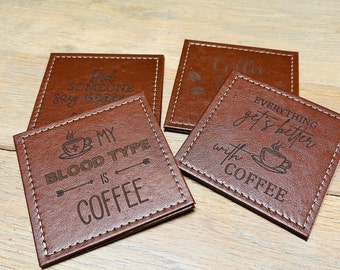 Coasters for the coffee lover | Set of four | PU leather / Faux leather