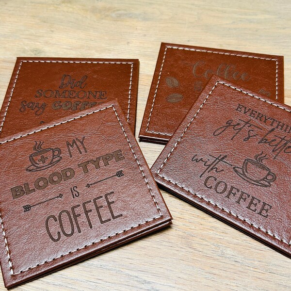 Coasters for the coffee lover | Set of four | PU leather / Faux leather