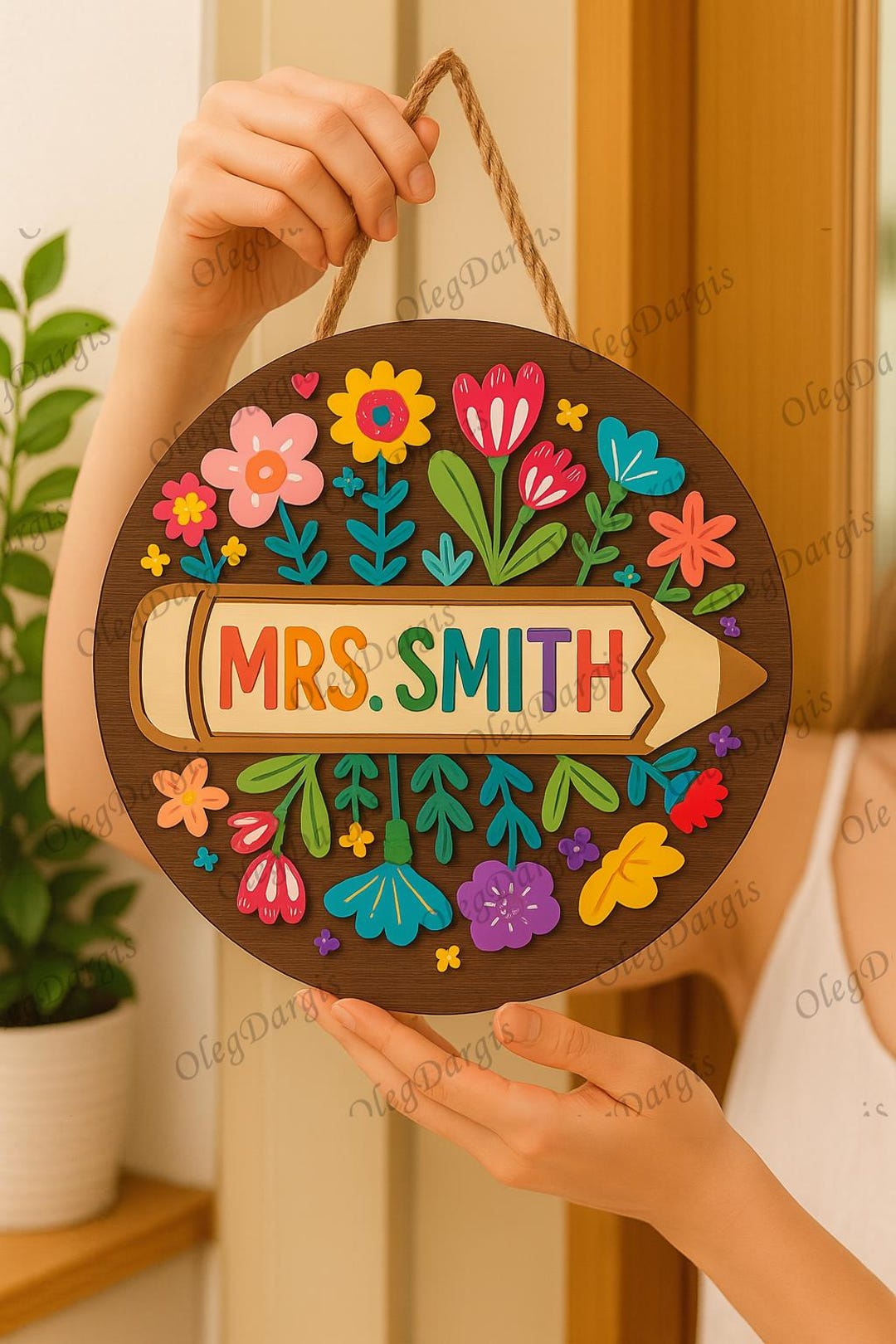 Custom 3D Teacher Door Hanger, Gift for Teacher, Floral Teacher Name ...