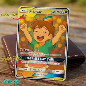 Cartão infantil personalizado/cartão de acrílico, foto de aniversário personalizada com tema de aniversário, cartão infantil Chibi, cartão de aniversário, presente de aniversário personalizado