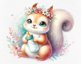 Watercolor Forest Animals Clipart • 8 Baby Shower PNG JPG (Digital Download)