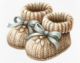 Watercolor Baby Booties Clipart • PNG & JPG, Baby Shower Designs (Digital Download)