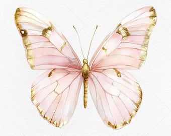 12 Pink and Gold Butterfly PNG • Watercolor Butterfly Clipart •  JPG Printable Images • Crafts, DIY Projects & More!