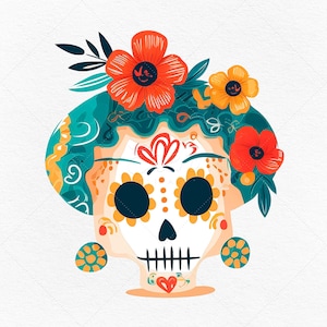 8 Mexikanische Sugar Skulls Clipart Download • Tag der Toten Clip Art • Print-on-Demand erlaubt • Kommerzielle Nutzung