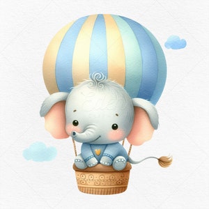 8 Baby African Animals in a Hot Air Balloon • Cute Clipart Images • PNG / JPG Files Digital Download • High Quality Sublimation Designs