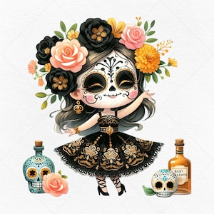 10 La Catrina PNG Instant Download Clipart • Arquivos JPG Día de los Muertos • Adoráveis Imagens de Clip Art de Inspiração Mexicana • Uso Comercial Gratuito