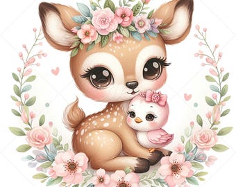 10 süße Baby Rehe JPG Clipart • Reh & Freunde Clip Art • Babyparty Clipart • POD Designs für den persönlichen und kommerziellen Gebrauch