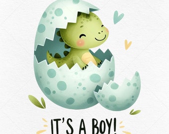 Es ist ein Junge Clip Art • Neugeborene Dinosaurier Bilder für Babypartyeinladungen • Druckbare Dateien Kommerzielle Nutzung • Niedliche Designs Digitaler Download