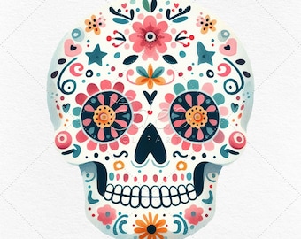 10 sockerskalle-clipart • Día de los Muertos-bilder • Högkvalitativa sockerskallar, färgglada illustrationer, direkt nedladdning • Fri kommersiell användning