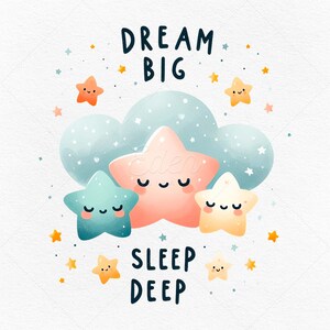Dream Big Sleep Deep Wysokiej jakości pliki JPG i PNG • Urocze pliki clipartów gwiazd • Bezpłatne komercyjne pliki clipart • Pobieranie cyfrowe