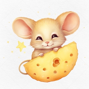 Petit bébé souris mignon avec du gruyère Images PNG + JPG • Téléchargements de modèles pour sublimation • Images clipart pour usage personnel et commercial