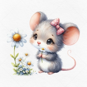 8 piccole immagini clipart di topi • File PNG + JPG con download immediato ad acquerello • Graziose immagini clipart di topi con design a sublimazione di alta qualità