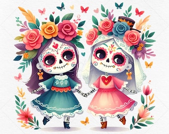 10 Catrina Clipart • Día de Muertos PNG / JPG Files • Instant Download Cute Watercolor Clip Art • Perfect for Sublimation, Crafts, and More!