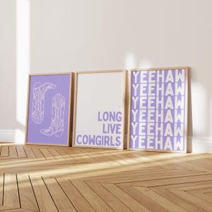 Long Live Cowgirl Poster Set of 3 Lavender Coastal Cowgirl Boot Print Costal Cowgirl Wall Art Preppy Coastal Aesthetic Coastal Granddaughter