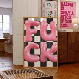 Signo de letras de globo divertido, letras de globo de mierda, decoración de habitación rosa preppy, arte de pared ecléctico peculiar, arte de pared imprimible de tipografía de globo