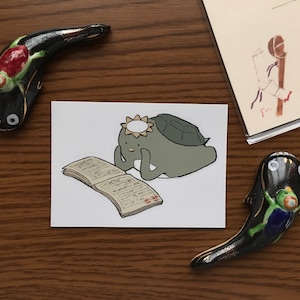Reading kappa single sticker color cute whimsical Japanese yokai 読書するカッパ