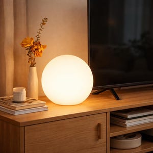 Minimalist Globe Table Lamp, 3 Color Orb Night Light, Modern Bedside Lamp for Bedroom Nursery Living Room Decor