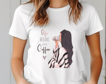 Life Begins after coffee camiseta, amantes al café camiseta, café camiseta, camiseta para ella, camiseta para regalar