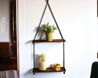 Wood Wall Shelves, Macrame Plant Hanger,  Boho Home Decoration, Floating Shelf, Plant Display Shelf, New Home Gift