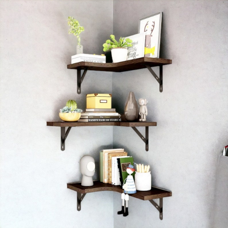 L Shaped Corner Shelf, Floating Shelf, Handmade Display Shelf, Rustic ...