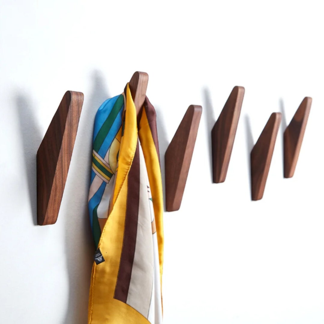Walnut Wood Wall Hooks, Coat Rack for Wall, Modern Rack, Triangular ...