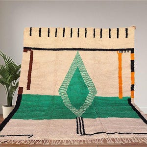 Amazing Green Moroccan Area Rug, Handmade Morocco Berber Rug, Gorgeous Beni Ourain Rug, Emerald Green Rug, Moroccan rug, Morrocan green rug.
