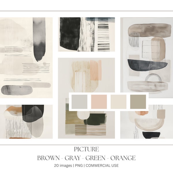 Art Gallery, Artwork, Background, Picture, Clipart | Brown | Grey| Green | Orange | Digital Download | 1700x2600 px