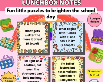 Printable Lunchbox Riddle Notes for Kids: Fun Jokes (Digital Download)