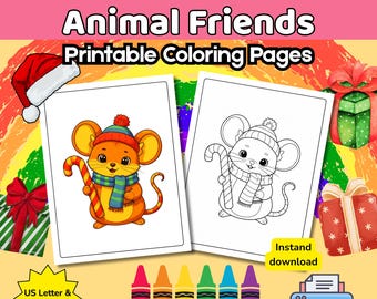 Christmas Animal Friends Coloring Book for Kids | 36 Cute Holiday Animal Coloring Pages | Printable PDF Download