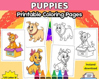 Niedliche Hunde und Welpen Malbuch | Lustige Kinderaktivität (PDF)