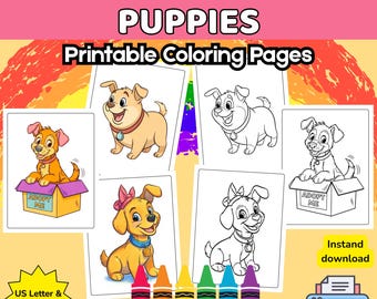Dogs & Puppies Coloring Book for Kids | 36 Printable Dog Coloring Pages | Cute Puppy Activity Sheet | Instant Download PDF